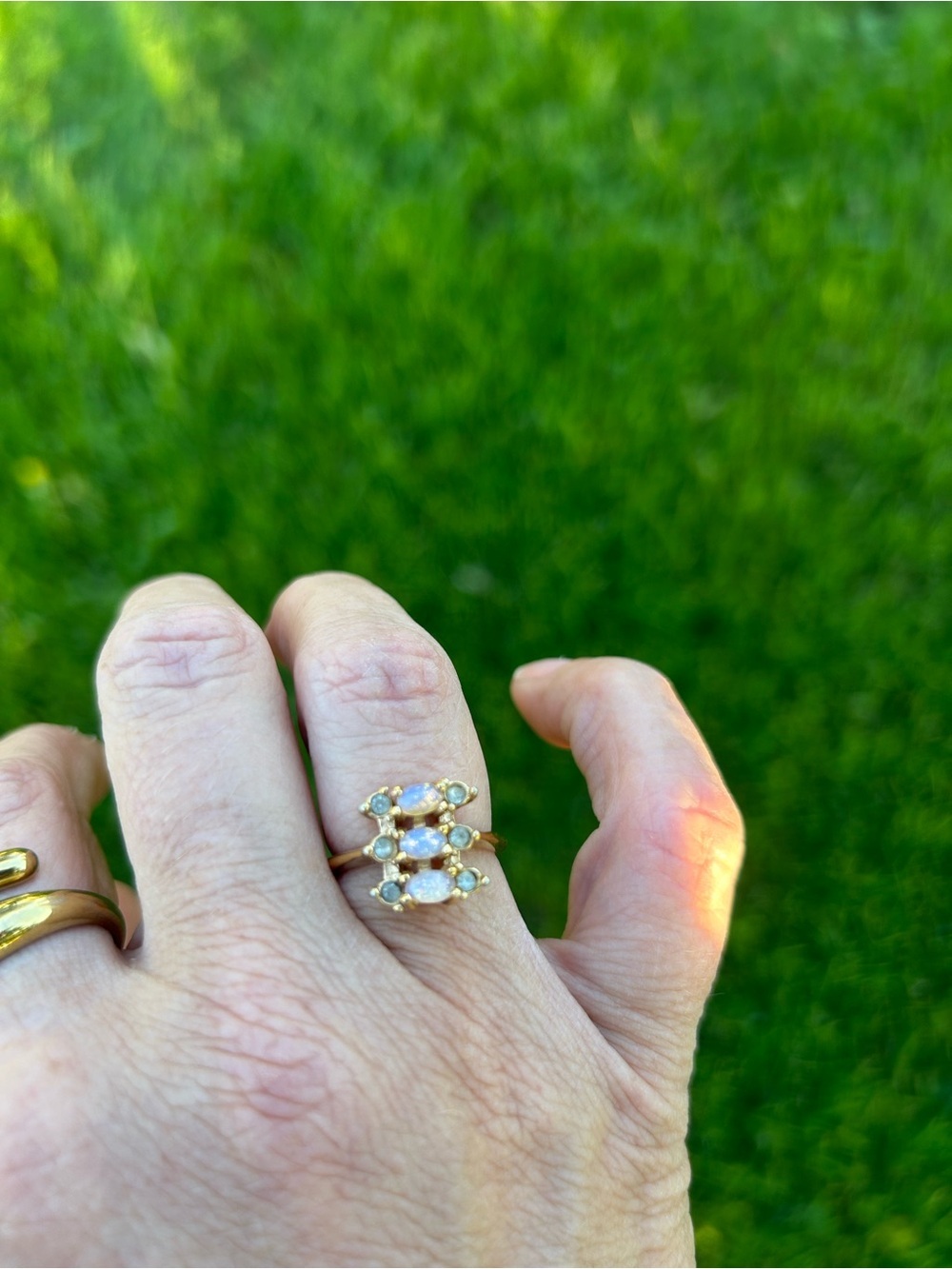 Gold Moonstone Double-Row Ring - Women's Jewelry